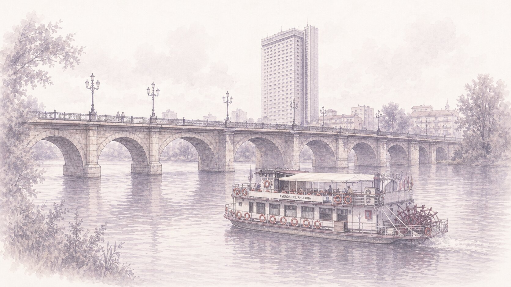 Ilustración de Valladolid con el Puente Mayor